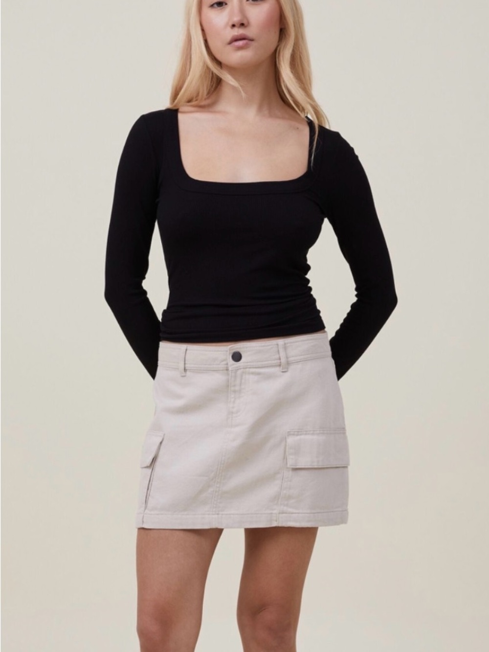Garage Black Square-Neck Long Sleeve Top